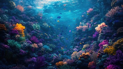 Naklejka premium A vibrant coral reef teeming with marine life, showcasing the colorful and fascinating world beneath the waves