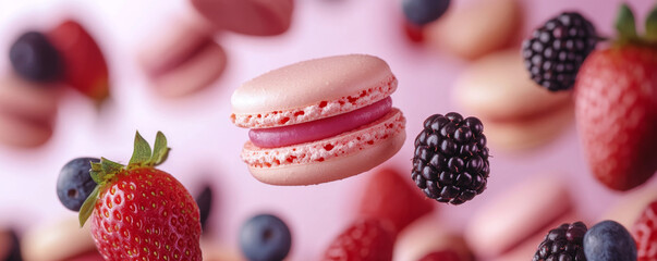 Pink Macarons with Berries and Cream