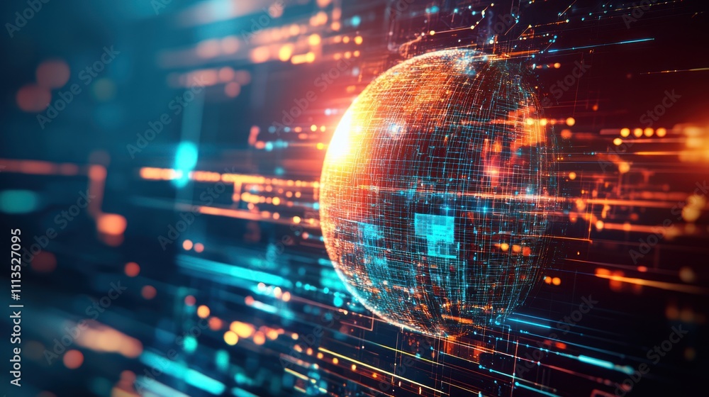 Aufkleber digital sphere global network data visualization