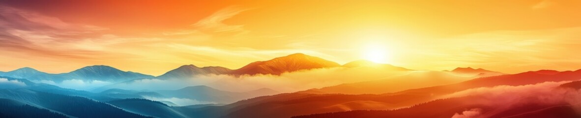 Obraz premium A beautiful mountain range with a bright orange sun in the sky