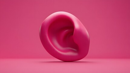 Pink human ear on pink background.