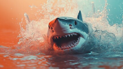 Obraz premium Great White Shark Emerges from the Ocean Depths