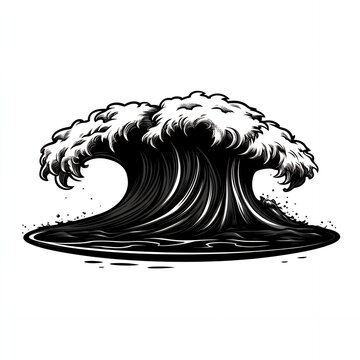 recommend clip art: Black and white illustration of a powerful wave.