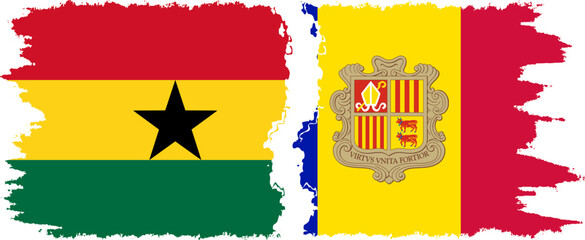 Andorra and Ghana grunge flags connection, vector