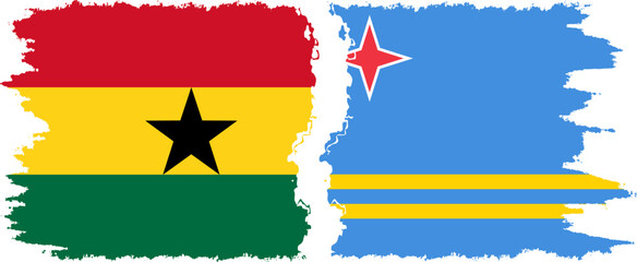 Aruba and Ghana grunge flags connection, vector