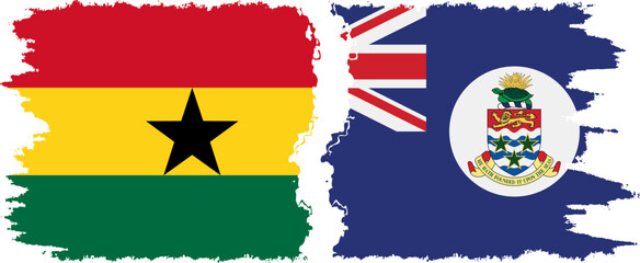 Cayman Islands and Ghana grunge flags connection, vector