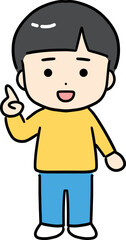 片手で指を差す笑顔の男の子のイラスト