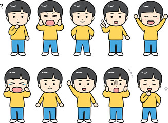 黄色の服を着た男の子のいろんな表情やポーズのセット
