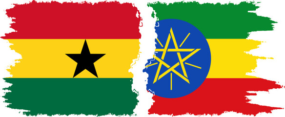 Ethiopia and Ghana grunge flags connection, vector