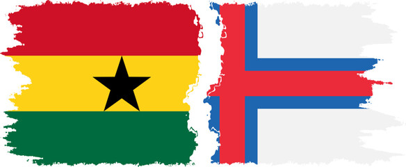 Faroe Islands and Ghana grunge flags connection, vector