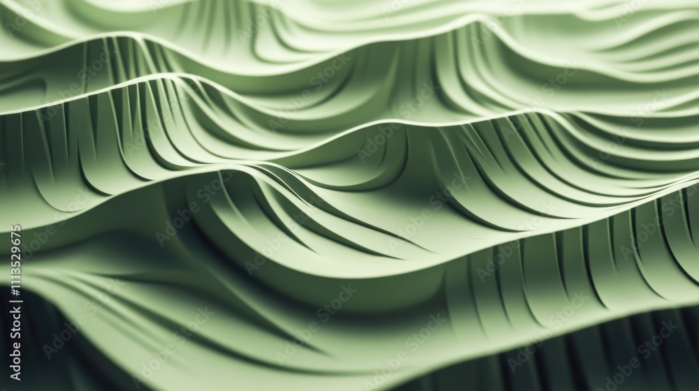 Poster textured green waves of fabric with subtle curves and patterns