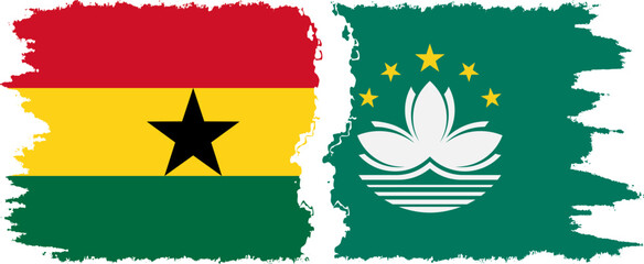 Macau and Ghana grunge flags connection, vector