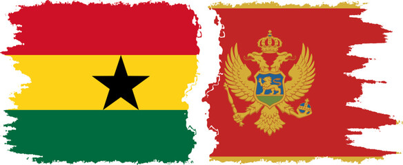 Montenegro and Ghana grunge flags connection, vector
