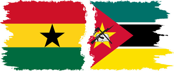 Mozambique and Ghana grunge flags connection, vector