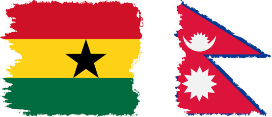 Nepal and Ghana grunge flags connection, vector