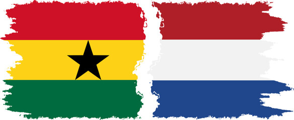 Netherlands and Ghana grunge flags connection, vector