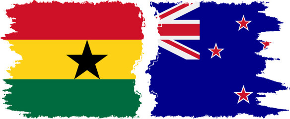 New Zealand and Ghana grunge flags connection, vector
