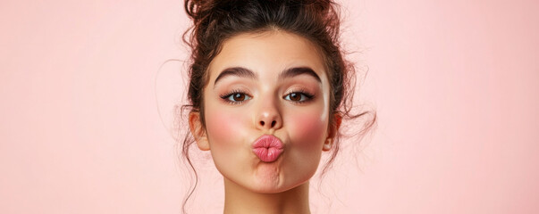 Obraz premium Playful Woman with Natural Curls Blowing a Kiss