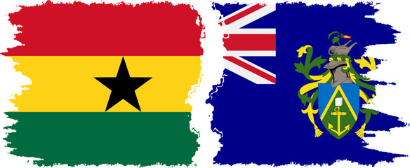 Pitcairn Islands and Ghana grunge flags connection, vector