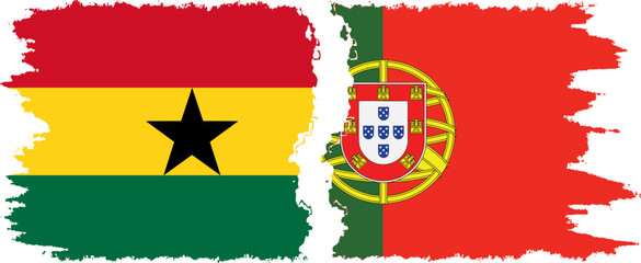 Portugal and Ghana grunge flags connection, vector