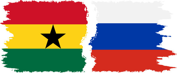Russia and Ghana grunge flags connection, vector