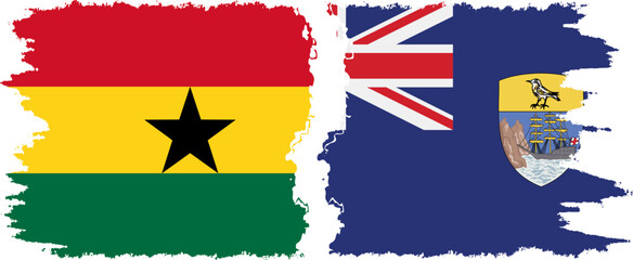 Saint Helena and Ghana grunge flags connection, vector