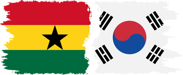 South Korea and Ghana grunge flags connection, vector