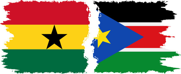 South Sudan and Ghana grunge flags connection, vector
