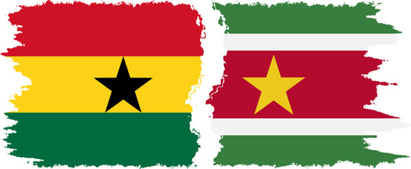 Suriname and Ghana grunge flags connection, vector