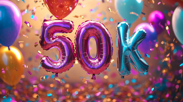 50k Subscriber Milestone Celebration Banner with Balloons