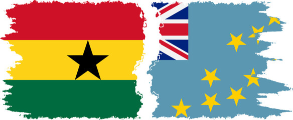 Tuvalu and Ghana grunge flags connection, vector