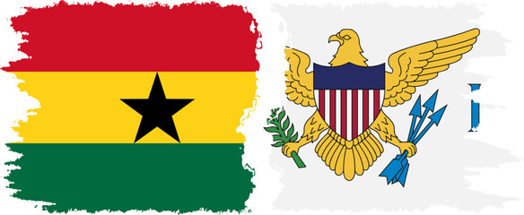 United States Virgin Islands and Ghana grunge flags connection, vector