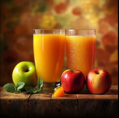 Fototapeta premium orange juice and fruits, a classic beautiful juice