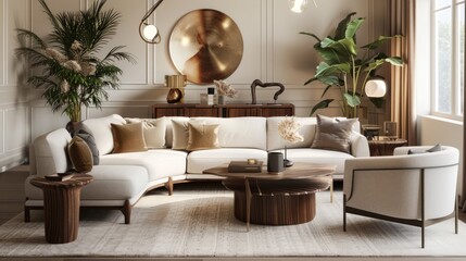 Elegant living room design modern apartment interior decoration bright environment wide viewpoint cozy concept for home style