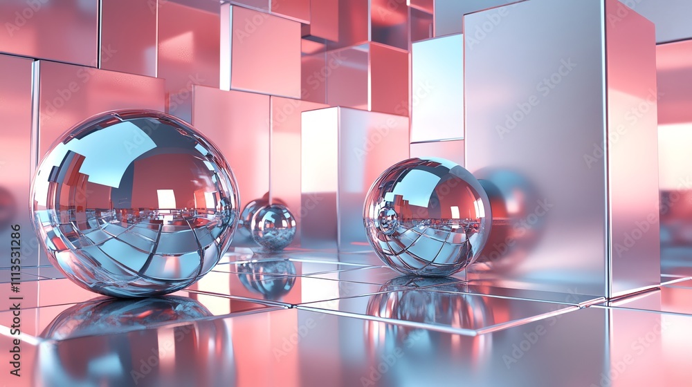 Canvas Prints abstract geometric shapes, including reflective spheres, create an interesting composition.