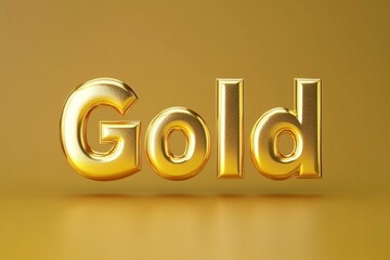 3d promotional text "Gold" , flat background, shiny, shadowless, with a golden background, art