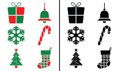 Christmas design elements, vector set, Christmas Elements silhouette set, Set of Christmas element with color, Color vector elements.
