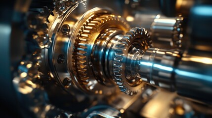 Fototapeta premium Close-up of Intricate Gear System: Precision Engineering and Industrial Machinery