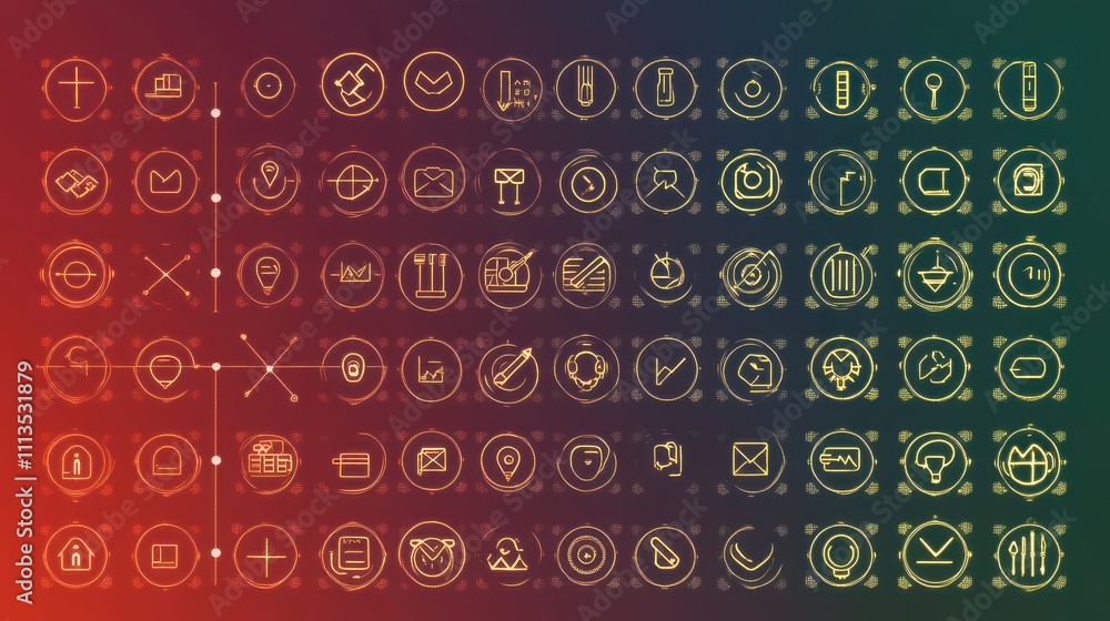 Poster colorful digital icons collection for app and web design projects