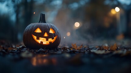 Naklejka premium Spooky Jack-o'-lantern on a Foggy Halloween Night