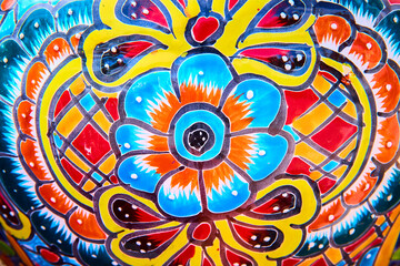 Traditional Mexican Talavera Tile Art Close-Up
