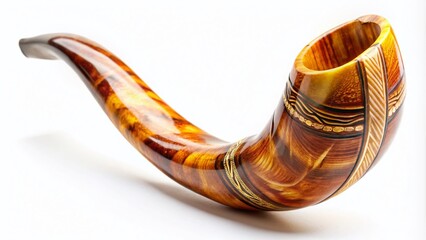 Wooden Shofar High Depth of Field White Background AI Photo