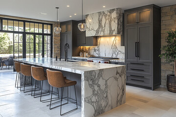 Modern Luxury Kitchen Island Design With Marble