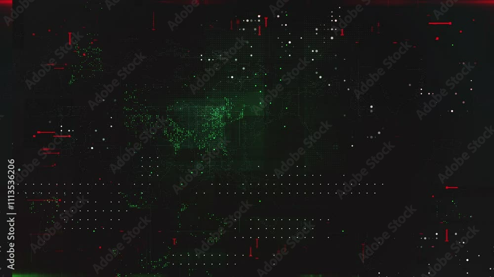 Poster a futuristic digital world map with glowing lines, data points, and a grid overlay, bathed in shades