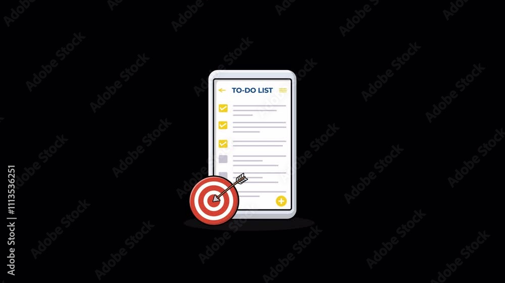 Fototapete animated todo list in smartphone with target symbol. work process concept video - transparent