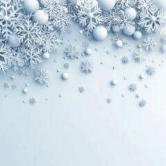 Fototapeta premium A white background with snowflakes and balls