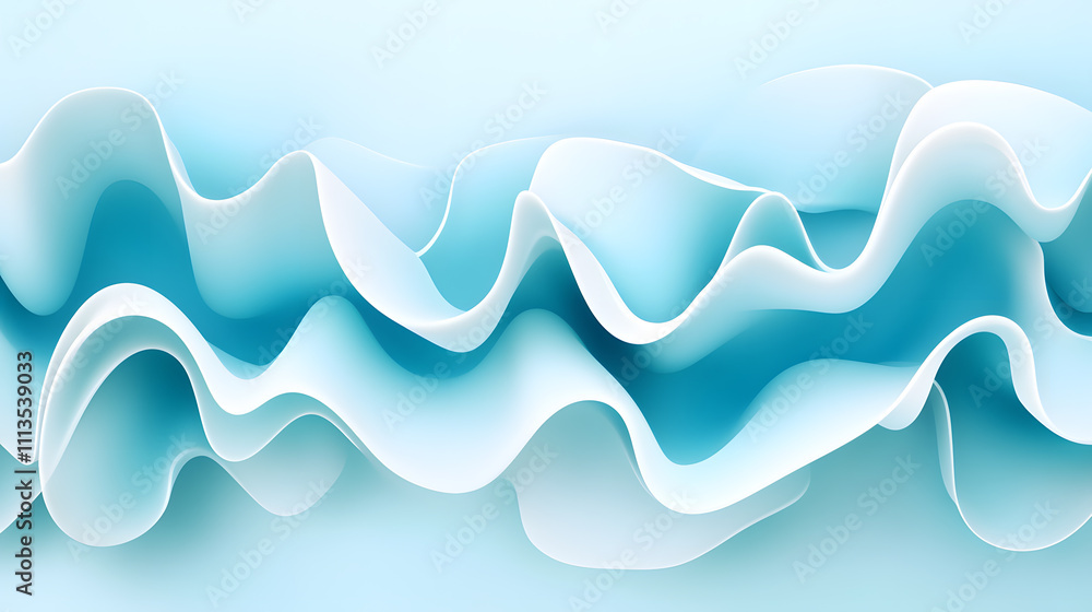 Poster dynamic waves of blue abstract art digital creation modern style fluid shapes close-up view contempo