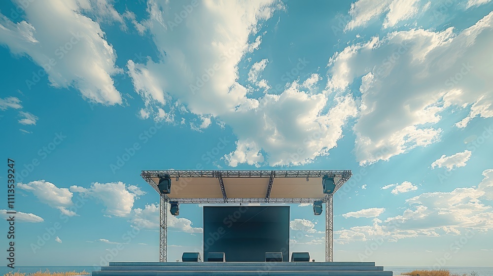 Aufkleber Musical stage in a open ground with with clear sky on the background with the white clouds.