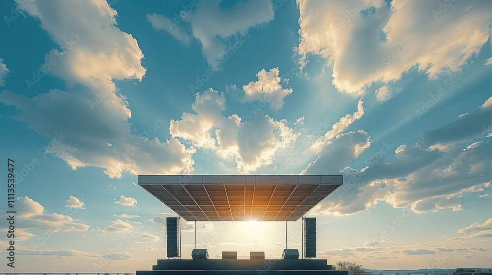 Poster Musical stage in a open ground with with clear sky on the background with the white clouds.