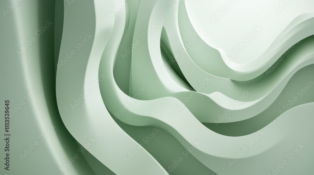 Poster abstract waves of soft green tones creating fluid shapes and patterns